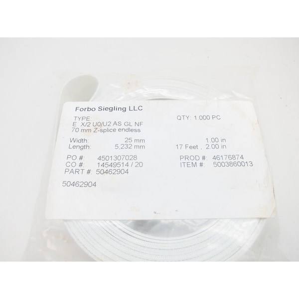 Forbo Siegling E X/2 U0/U2 AS GL NF Z-SPLICE ENDLESS 206IN 1IN CONVEYOR ...